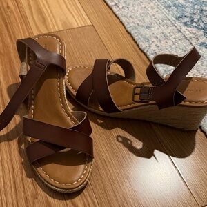Brown Leather Wedge Sandals